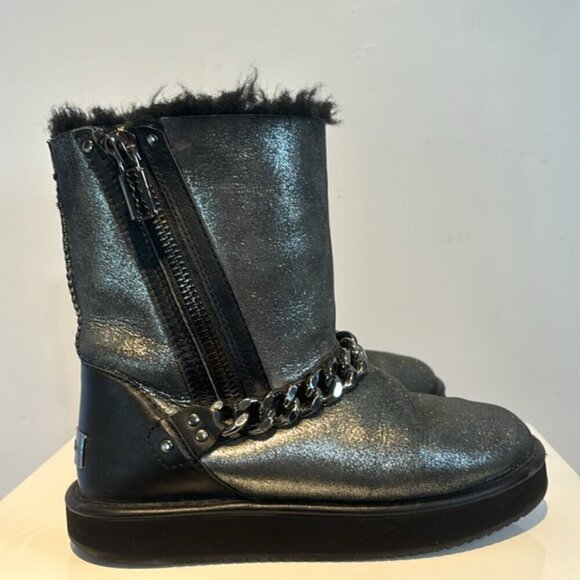 Abricot silver metallic suede side-zip ankle boots size US7 - Picture 5 of 14